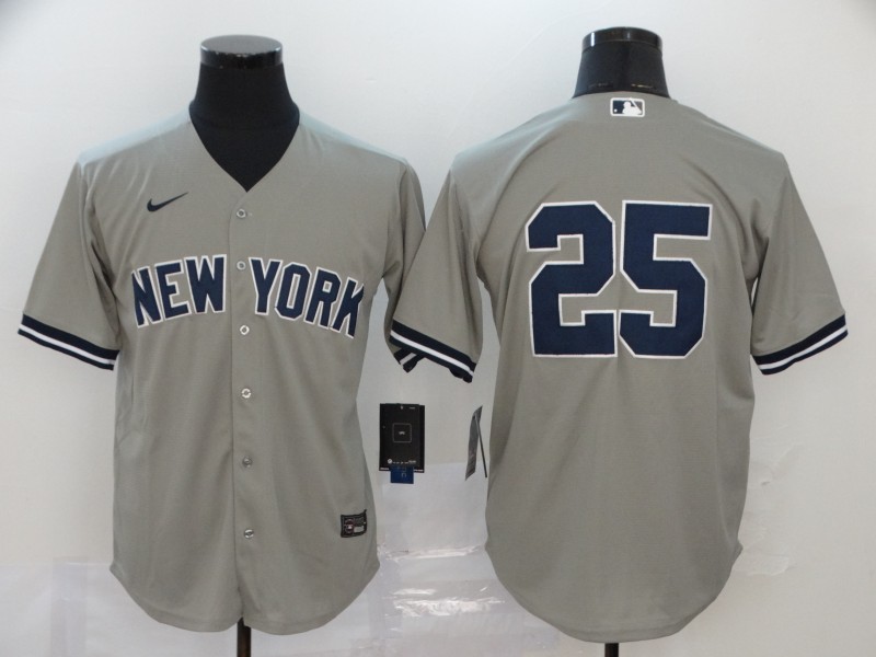 Men New York Yankees #25 No name Grey Nike Game MLB Jerseys